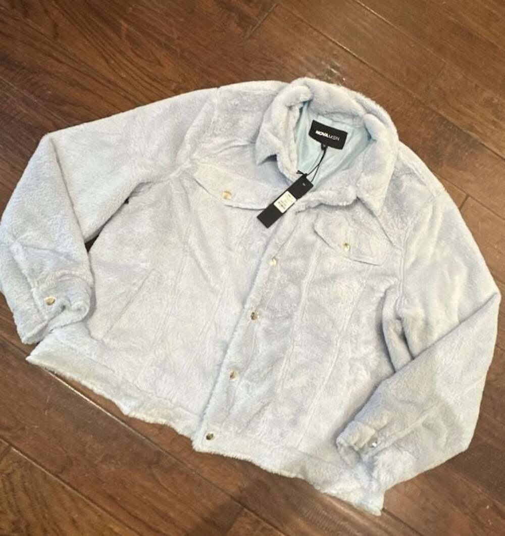 NOVAMEN Hey Ma Fur Trucker Jacket Light Blue Size XXL New with Tags